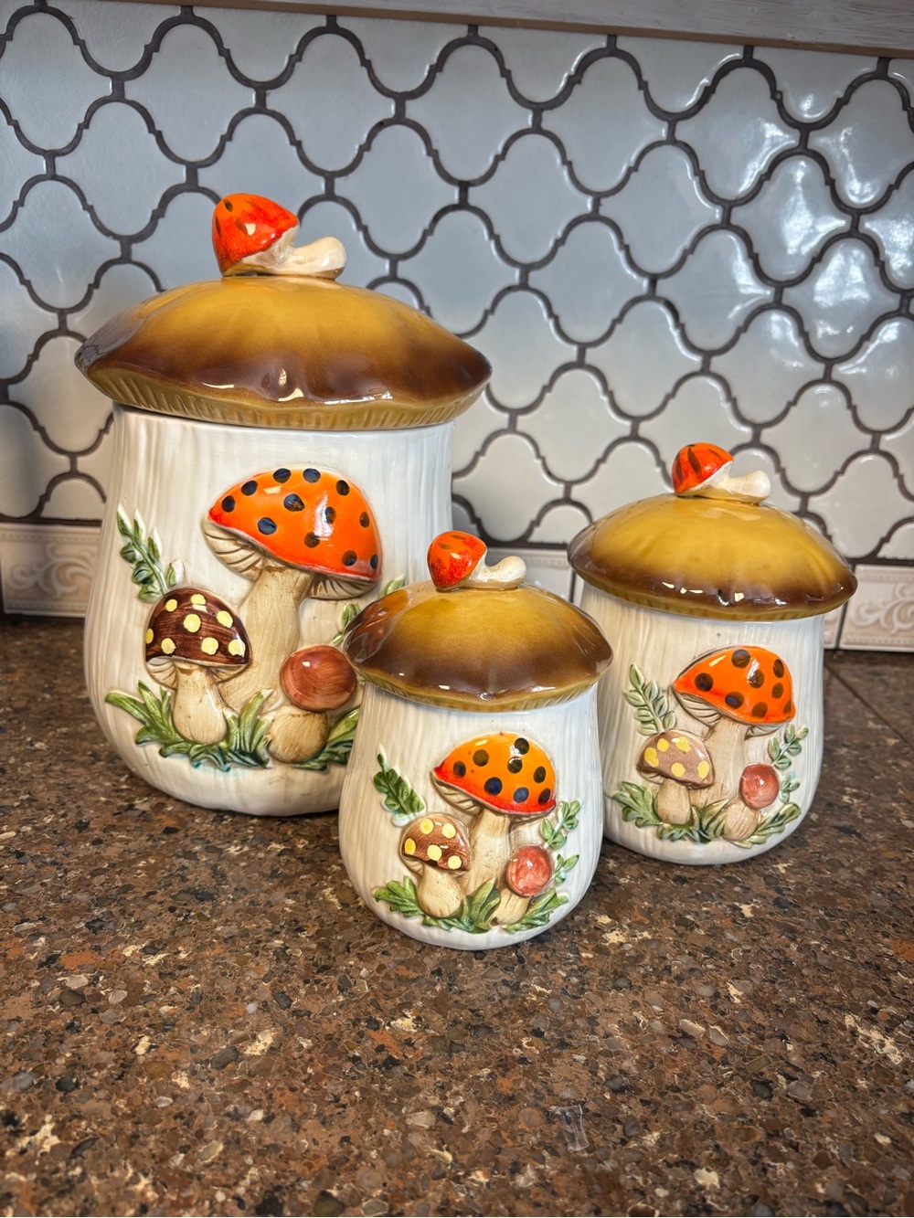 Vintage 70’s Sears Merry Mushroom Canisters